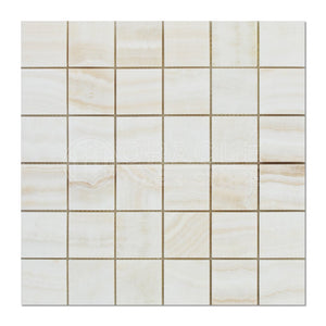 White Onyx (Bianco Fantastico) 2 X 2 Mosaic Tile, Vein-Cut, Polished - Tilefornia