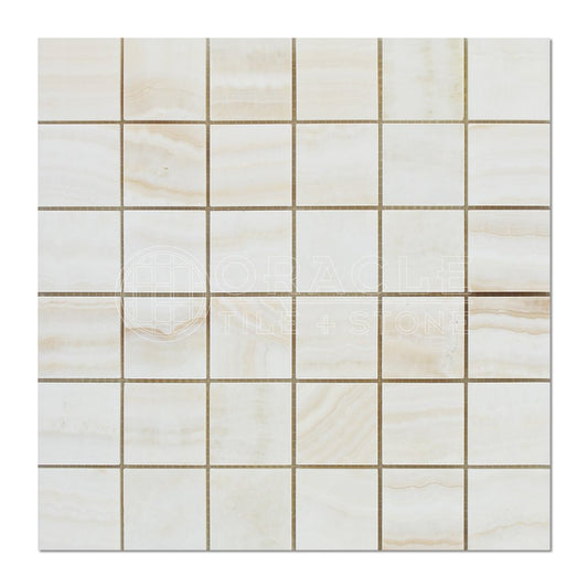 White Onyx (Bianco Fantastico) 2 X 2 Mosaic Tile, Cross-Cut, Polished - Tilefornia
