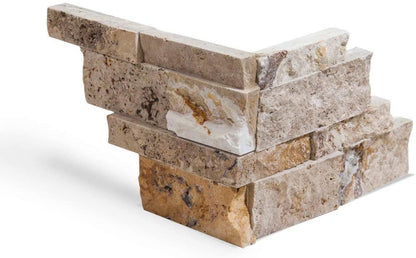 Valencia Travertine Stacked Ledger Wall Panel Tile Corner, Split-faced (5 PCS.) - Tilefornia
