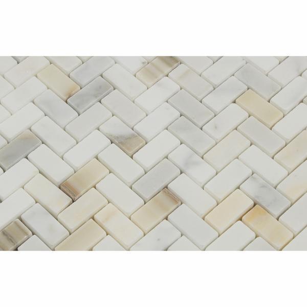 Tilefornia Calacatta Gold Mini Herringbone Mosaic Tile Polished/Honed - Tilefornia