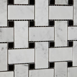 Tilefornia Italian Carrara White Basketweave Mosaic Tile w/ Black Dots Marble Polished/Honed - Tilefornia