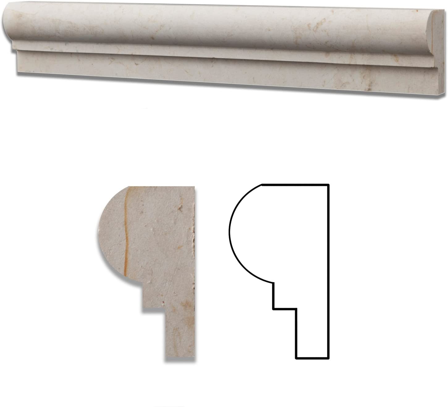 Botticino Marble Honed 2 X 12 Chair Rail Ogee-1 Molding - Standard Quality - BOX of 15 PCS - Tilefornia