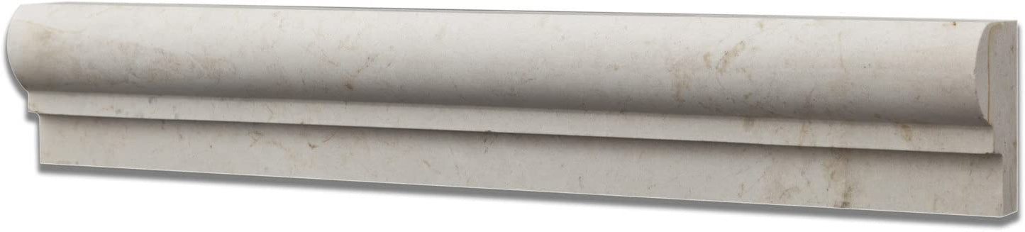 Sample of Botticino Marble Honed 2 X 12 Chair Rail OG-1 Molding and 3/4 Bullnose liner - Tilefornia