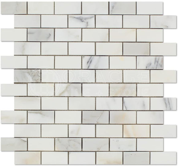 Calacatta Gold (Italian Calcutta) Marble 1 X 2 Brick Mosaic Tile, Honed - Tilefornia