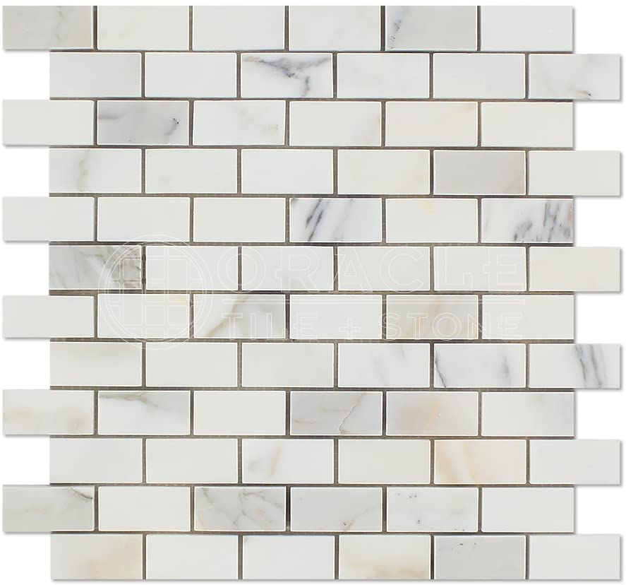 Calacatta Gold (Italian Calcutta) Marble 1 X 2 Brick Mosaic Tile, Polished - Tilefornia