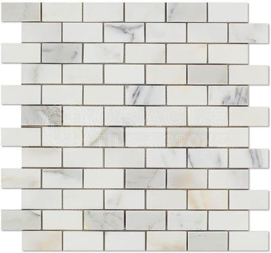 Calacatta Gold (Italian Calcutta) Marble 1 X 2 Brick Mosaic Tile, Polished - Tilefornia