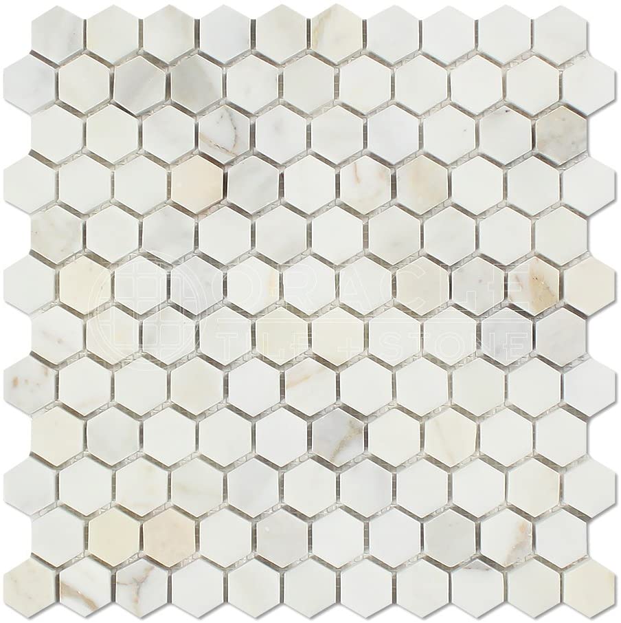 Calacatta Gold (Italian Calcutta) Marble 1 inch Hexagon Mosaic Tile, Polished - Tilefornia