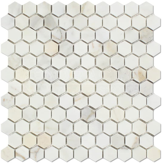 Calacatta Gold (Italian Calcutta) Marble 1 inch Hexagon Mosaic Tile, Polished - Tilefornia