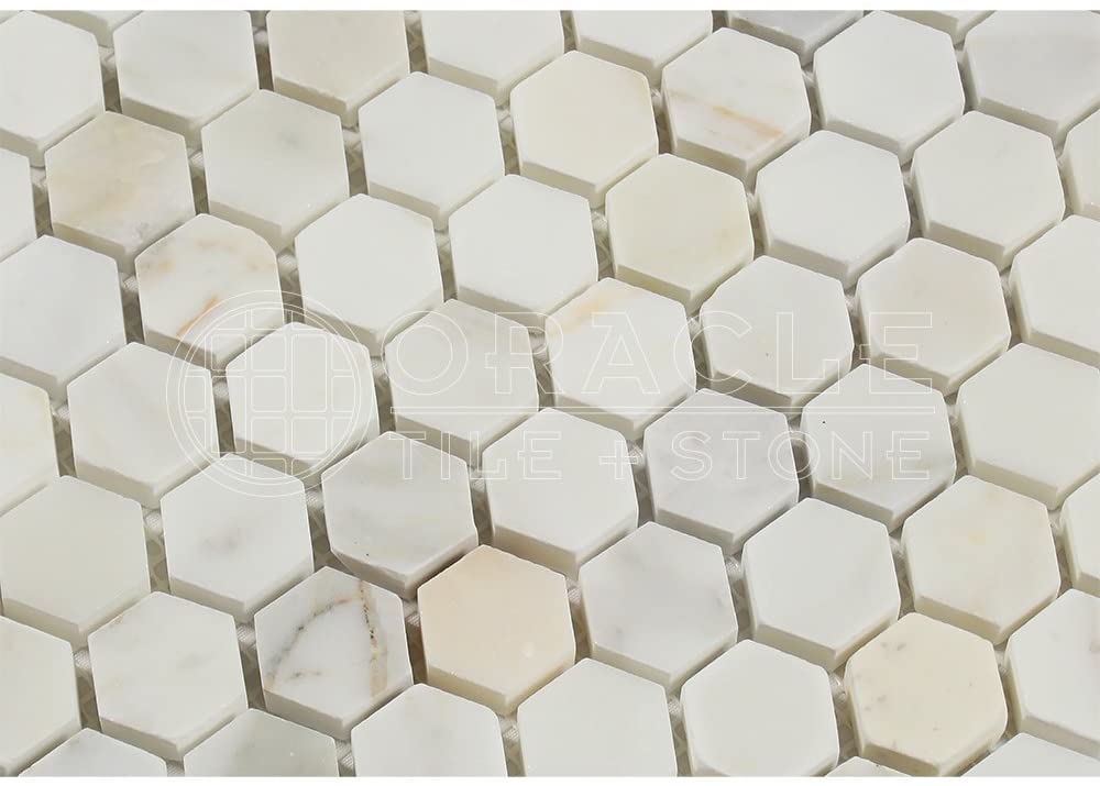 Calacatta Gold (Italian Calcutta) Marble 1 inch Hexagon Mosaic Tile, Polished - Tilefornia