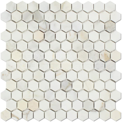Calacatta Gold (Italian Calcutta) Marble 1 inch Hexagon Mosaic Tile, Honed - Tilefornia