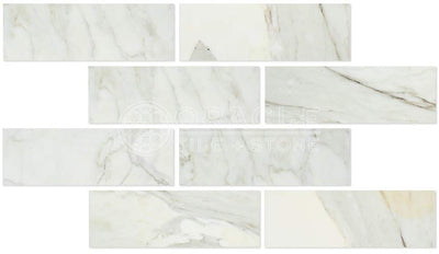 White Calacatta Gold Marble Subway Tile 4x12, Polished