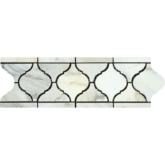 White Calacatta Gold Marble Lantern Border 4x12, Honed