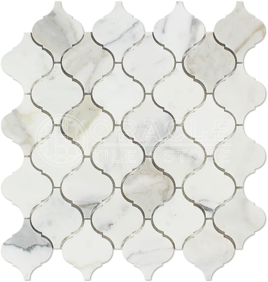 Calacatta Gold (Italian Calcutta) Marble Lantern Arabesque Mosaic Tile, Honed - Tilefornia