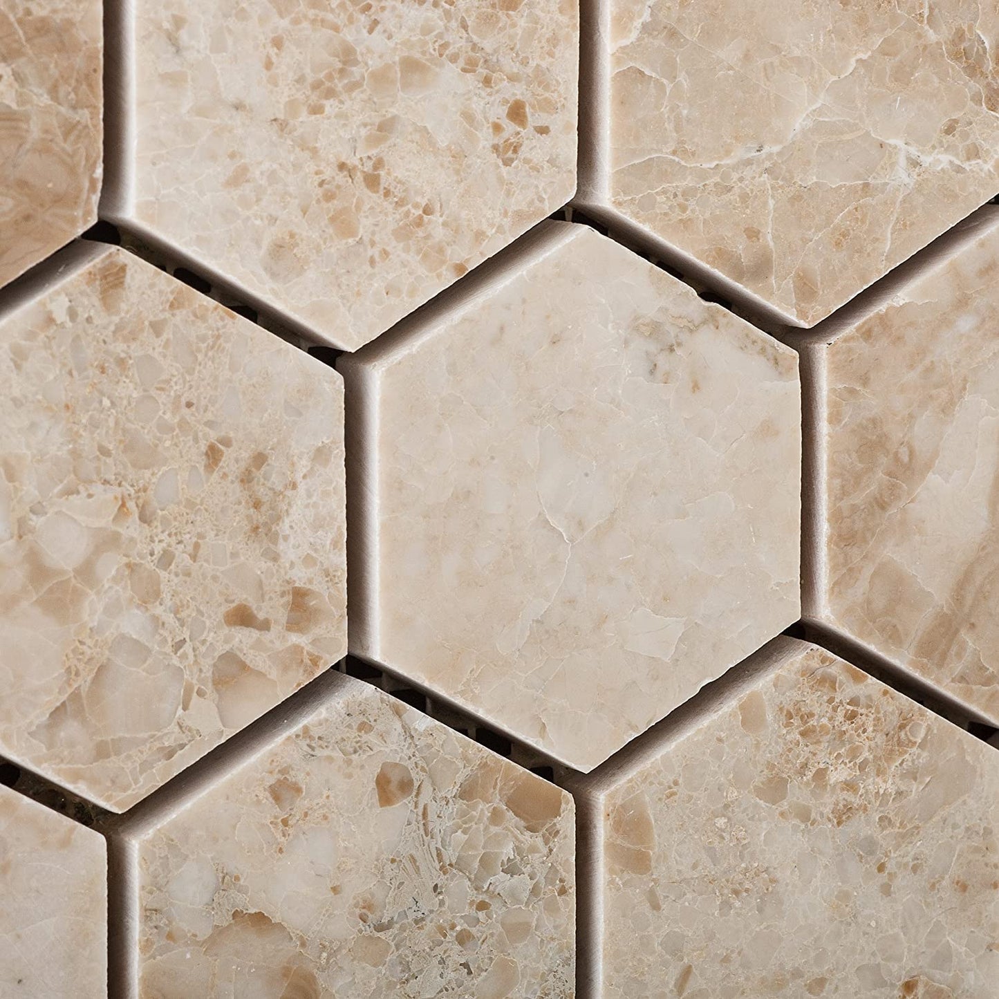 Cappuccino Marble 2 inch Hexagon Polished Mosaic Tile - Lot of 15 Sheets - Tilefornia