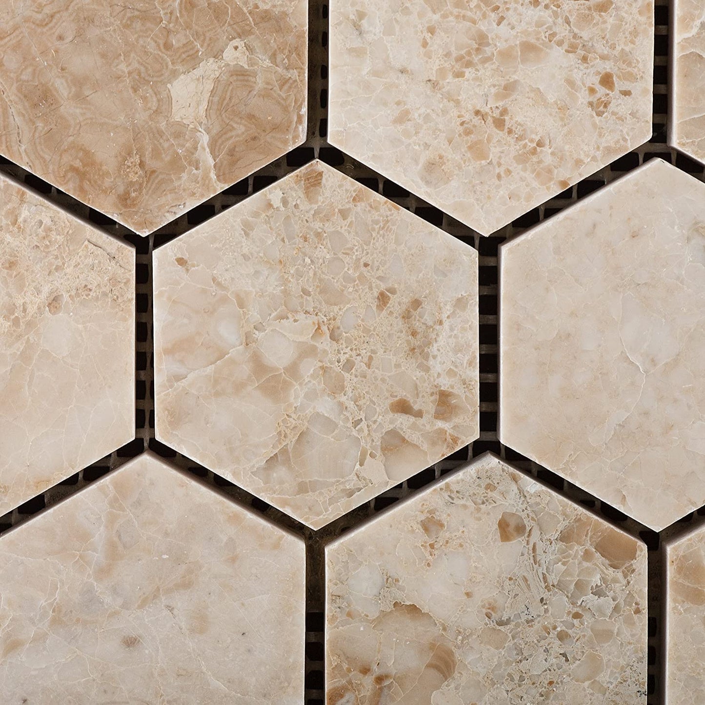 Cappuccino Marble Polished 2-inch Hexagon Mosaic Tile - Box of 5 sq. ft. - Tilefornia