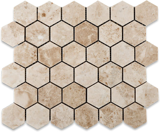 Cappuccino Marble Polished 2-inch Hexagon Mosaic Tile - 6 X 6 Sample - Tilefornia