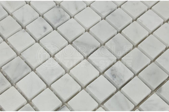 White Carrara Marble Polished Mosaic 1x1 Tiles for Backsplash, Shower Walls, Bathroom Floors - Tilefornia