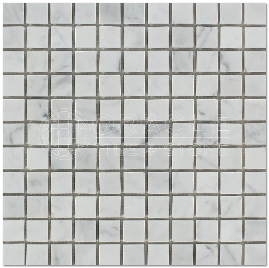 White Carrara Marble Polished Mosaic 1x1 Tiles for Backsplash, Shower Walls, Bathroom Floors - Tilefornia