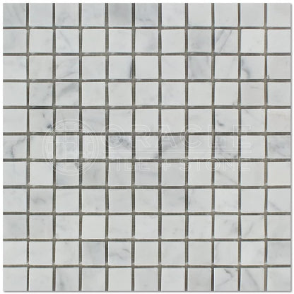 White Carrara Marble Polished Mosaic 1x1 Tiles for Backsplash, Shower Walls, Bathroom Floors - Tilefornia