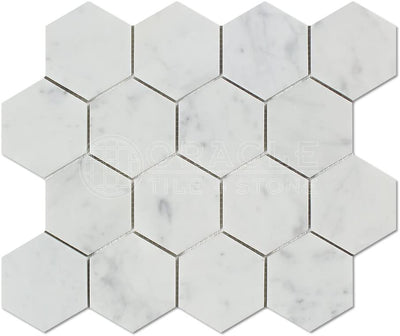 White Carrara Marble Hexagon Mosaic Tile, Polished