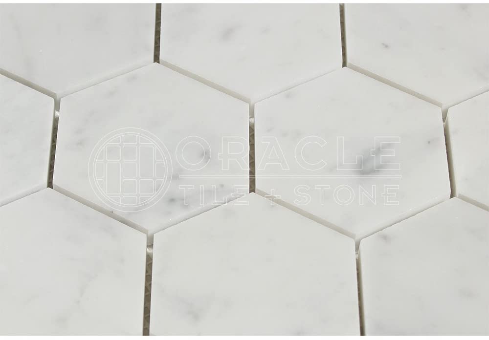 Carrara White Italian Carrera Marble Hexagon Mosaic Tile 3 inch Polished - Tilefornia