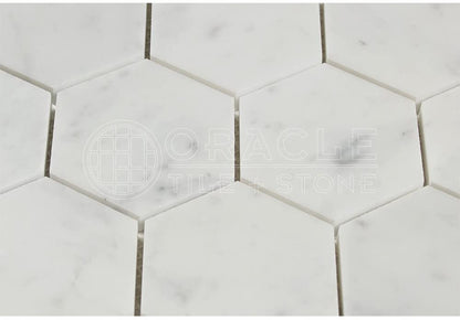 Carrara White Italian Carrera Marble Hexagon Mosaic Tile 3 inch Polished - Tilefornia