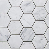 Carrara White Italian Carrera Marble Hexagon Mosaic Tile 3 inch Polished - Tilefornia