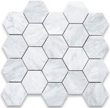 Carrara White Italian Carrera Marble Hexagon Mosaic Tile 3 inch Polished - Tilefornia