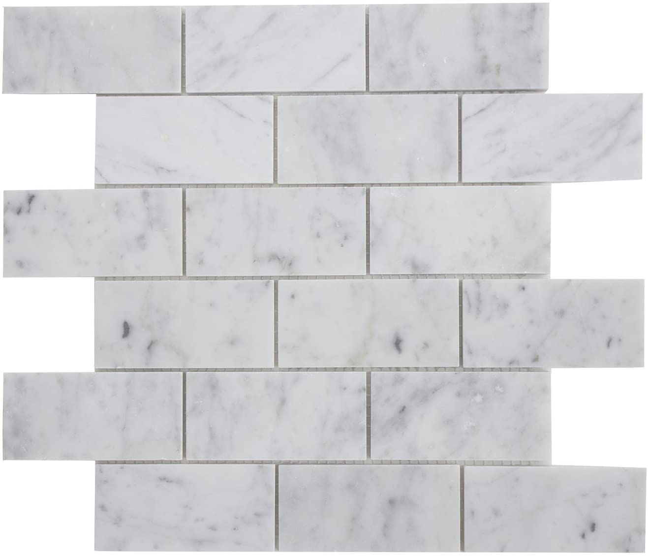 Carrara White (Bianco Carrera) 2"x4" Grand Brick Subway Mosaic Tile Polished - Marble from Italy - Tilefornia