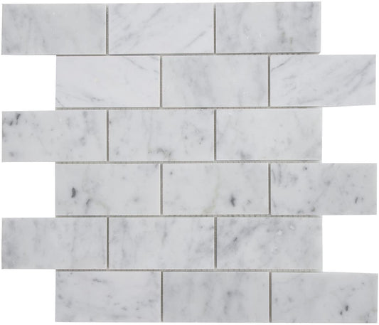 Carrara White (Bianco Carrera) 2"x4" Grand Brick Subway Mosaic Tile Polished - Marble from Italy - Tilefornia