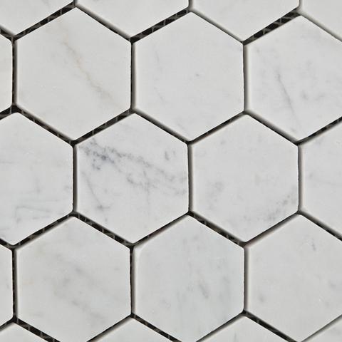 Tilefornia Italian Carrara White Marble 2" Hexagon Mosaic Tile Polished/Honed - Tilefornia