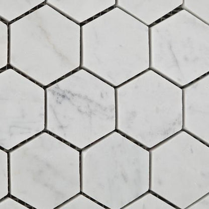 Tilefornia Italian Carrara White Marble 2" Hexagon Mosaic Tile Polished/Honed - Tilefornia