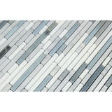Tilefornia Thassos White & Carrara White & Blue/Gray Marble Bamboo Sticks Strips - Tilefornia