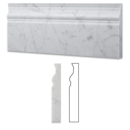 Tilefornia Italian Carrara White Marble 4 3/4" X 12" Baseboard Trim Molding Polished/Honed - Tilefornia
