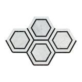 Tilefornia Italian Carrara White Marble 5" Hexagon Combo w/ Black Marble Ribbon Mosaic Tile Polished/Honed - Tilefornia