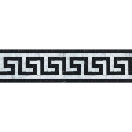 Tilefornia Italian Carrara White Marble Greek Key Border w/ Black Marble Polished or Honed - Tilefornia