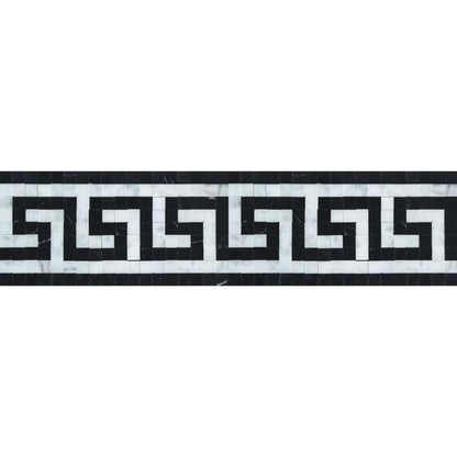 Tilefornia Italian Carrara White Marble Greek Key Border w/ Black Marble Polished or Honed - Tilefornia