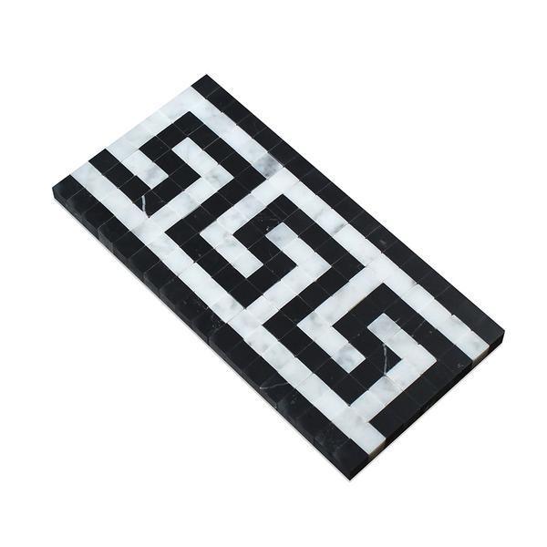 Tilefornia Italian Carrara White Marble Greek Key Border w/ Black Marble Polished or Honed - Tilefornia