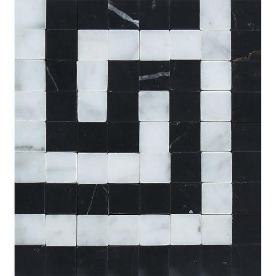 Tilefornia Italian Carrara White Marble Greek Key Border Corner w/Black Marble - Tilefornia