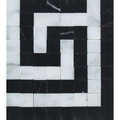 Tilefornia Italian Carrara White Marble Greek Key Border Corner w/Black Marble - Tilefornia