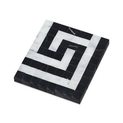 Tilefornia Italian Carrara White Marble Greek Key Border Corner w/Black Marble - Tilefornia