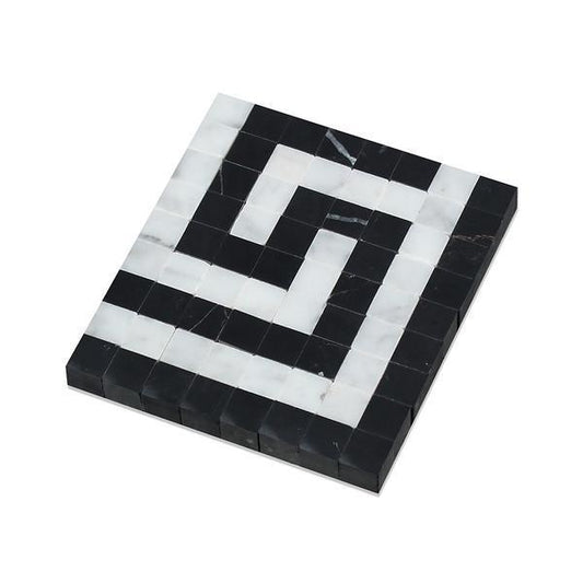 Tilefornia Italian Carrara White Marble Greek Key Border Corner w/Black Marble - Tilefornia