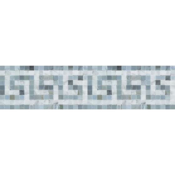 Tilefornia Italian Carrara White Marble Greek Key Border with Blue/Gray Marble Polished/Honed - Tilefornia