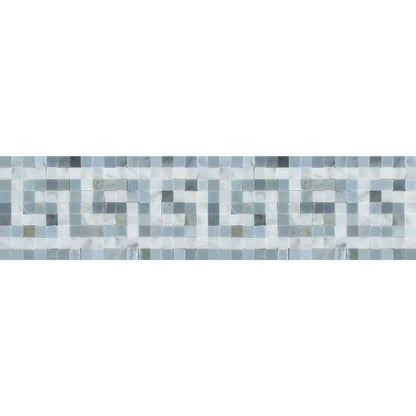 Tilefornia Italian Carrara White Marble Greek Key Border with Blue/Gray Marble Polished/Honed - Tilefornia