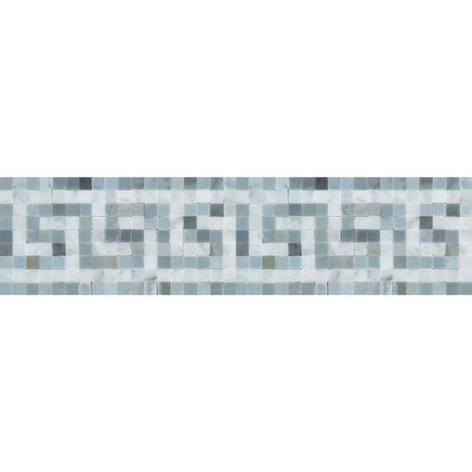 Tilefornia Italian Carrara White Marble Greek Key Border with Blue/Gray Marble Polished/Honed - Tilefornia