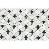 Tilefornia Italian Carrara White & Greek Thassos White Marble Florida Flower Mosaic Tile w/ Black Marble - Tilefornia