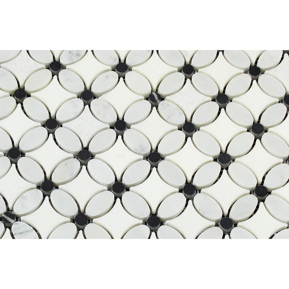 Tilefornia Florida Flower Thassos White & Carrara White & Black Marble - Tilefornia