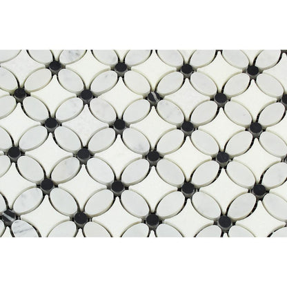 Tilefornia Florida Flower Thassos White & Carrara White & Black Marble - Tilefornia
