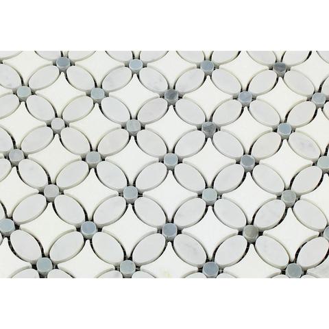 Tilefornia Florida Flower Thassos White & Carrara White & Blue/Gray Marble - Tilefornia