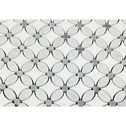 Tilefornia Florida Flower Thassos White & Carrara White & Blue/Gray Marble - Tilefornia